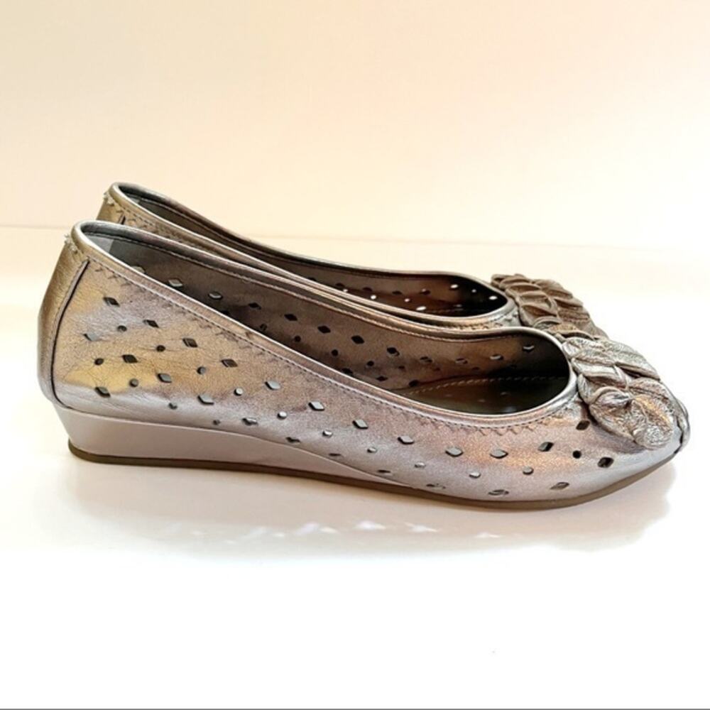 Linea Paolo Metallic Laser Cut Peep Toe Wedge
